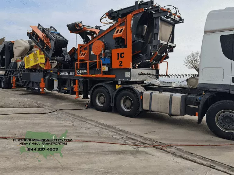 MOVING CRUSHERS ON A FLATBED TRAILER