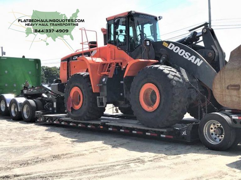 MOVING WHEEL LOADER ON A FLATBED TRAILER